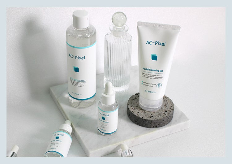 AC-Pixel line is formulated with ingredients like Aloe Barbedensis Leaf Extract, Melaleuca Alternifolia (tea tree) Leaf Oil, and Sodium Hyaluronate to improve the skin’s ability to retain hydration and reduce the acne bacteria 